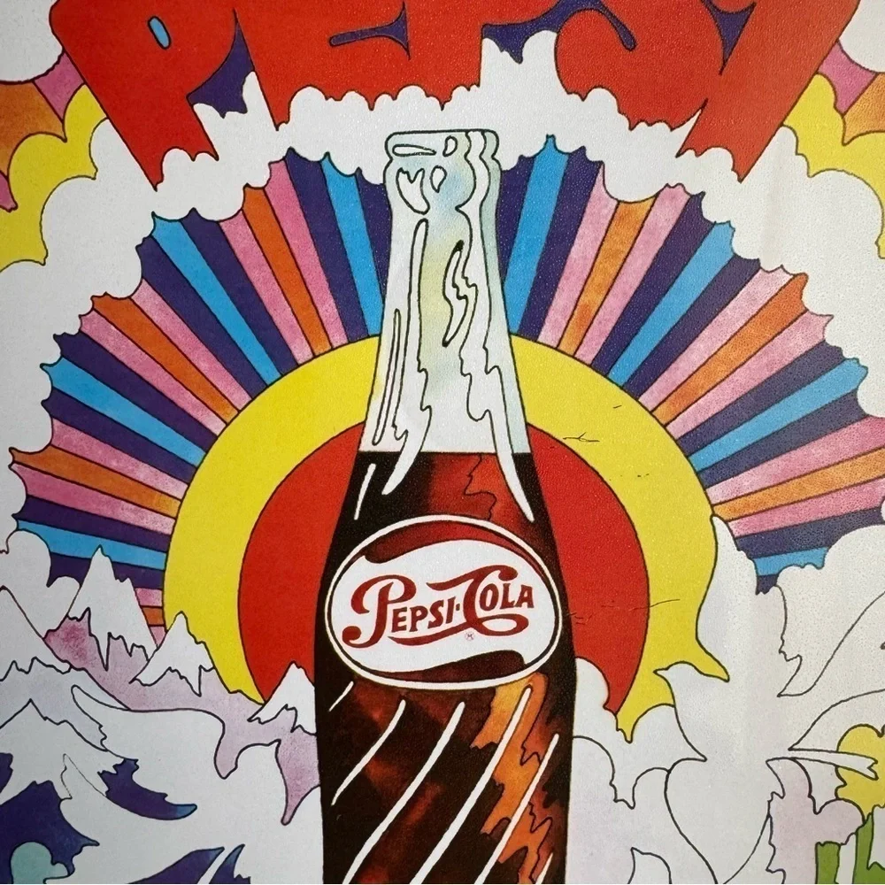 Metal colorful sunburst Pepsi cola sign